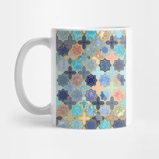 Cream, Navy and Aqua Geometric Tile Pattern Mug